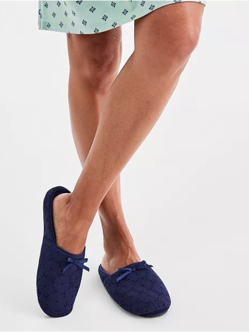 Charter Club Women's Eyelet Round-Toe Slippers navy blue
